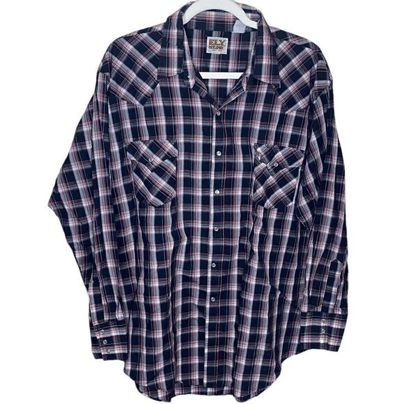 Ely Cattleman Mens Sz 2XL Black Red Gingham Checkered Pearl Snap Down Shirt - Picture 1 of 5